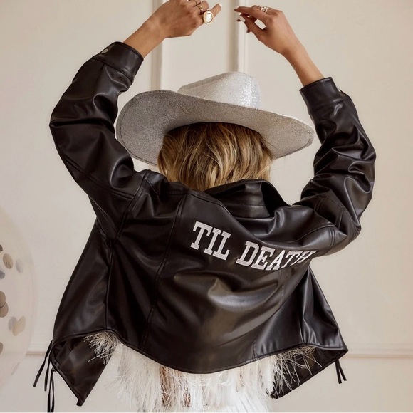 12th Tribe 'Til Death Black Faux Leather Cropped Jacket - Picture 4 of 4